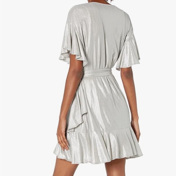 BB DAKOTA MOON DANCE FLUTTER-SLEEVE WRAP DRESS IN SILVER - Picture 2 of 2